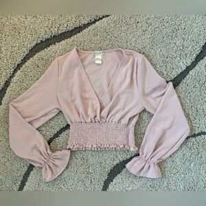 Altar’d state long-sleeve, cropped, smocked wrap-front blouse.